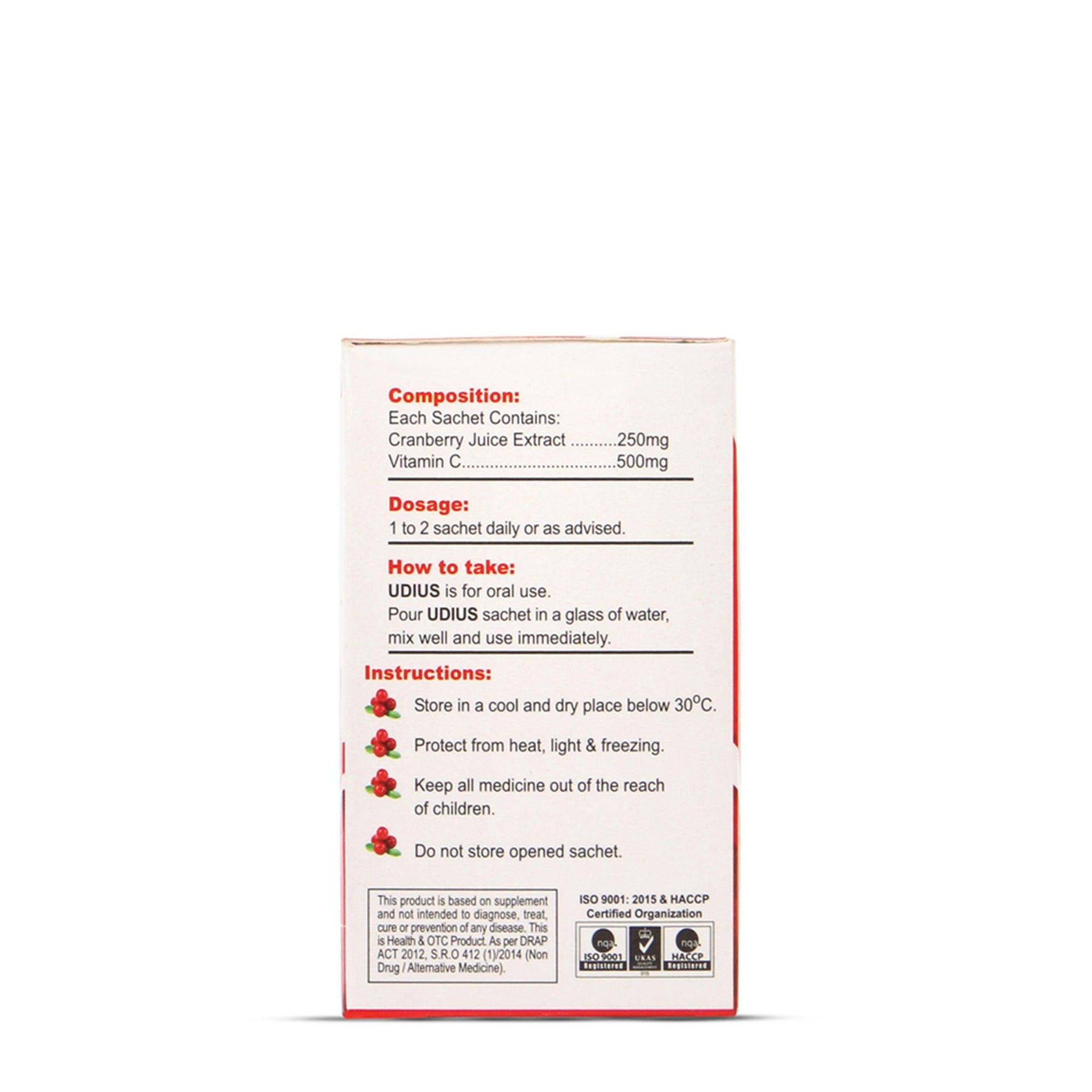 Box of Solslife Udius Cranberry Extract with Vitamin-C on a white background