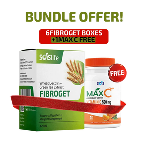 Fiber supplement box and vitamin C bottle with 'Bundle Offer' text on a white background
