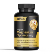 Supplement bottle labeled 'Magfast Magnesium Glycinate 500mg' by sdslife on a white background