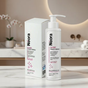 Neora Shine Face Wash bottle and packaging on a white background