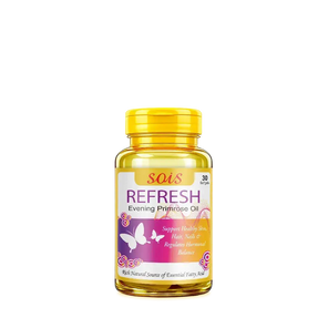 Bottle of SOiS Refresh Evening Primrose Oil on a white background
