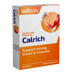 Calrich dietary supplement box with orange and white design on a white background