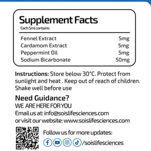 Supplement facts label with ingredients and instructions on a white background