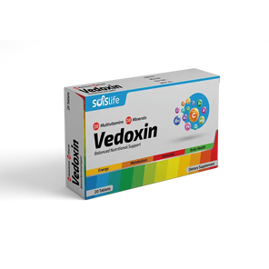 Vedoxin multi vitamin dietary supplement box on a white background