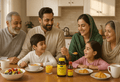 Pakistani family enjoying breakfast with cod liver oil supplements for immunity and wellness.