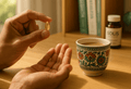 Hands holding omega-3 fish oil capsule with Sois cod liver oil supplement in Pakistani setting