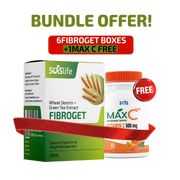 Fiber supplement box and vitamin C bottle with 'Bundle Offer' text on a white background