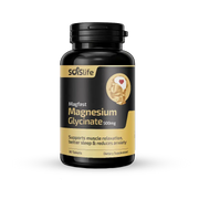 Supplement bottle labeled 'Magfast Magnesium Glycinate 500mg' by sdslife on a white background