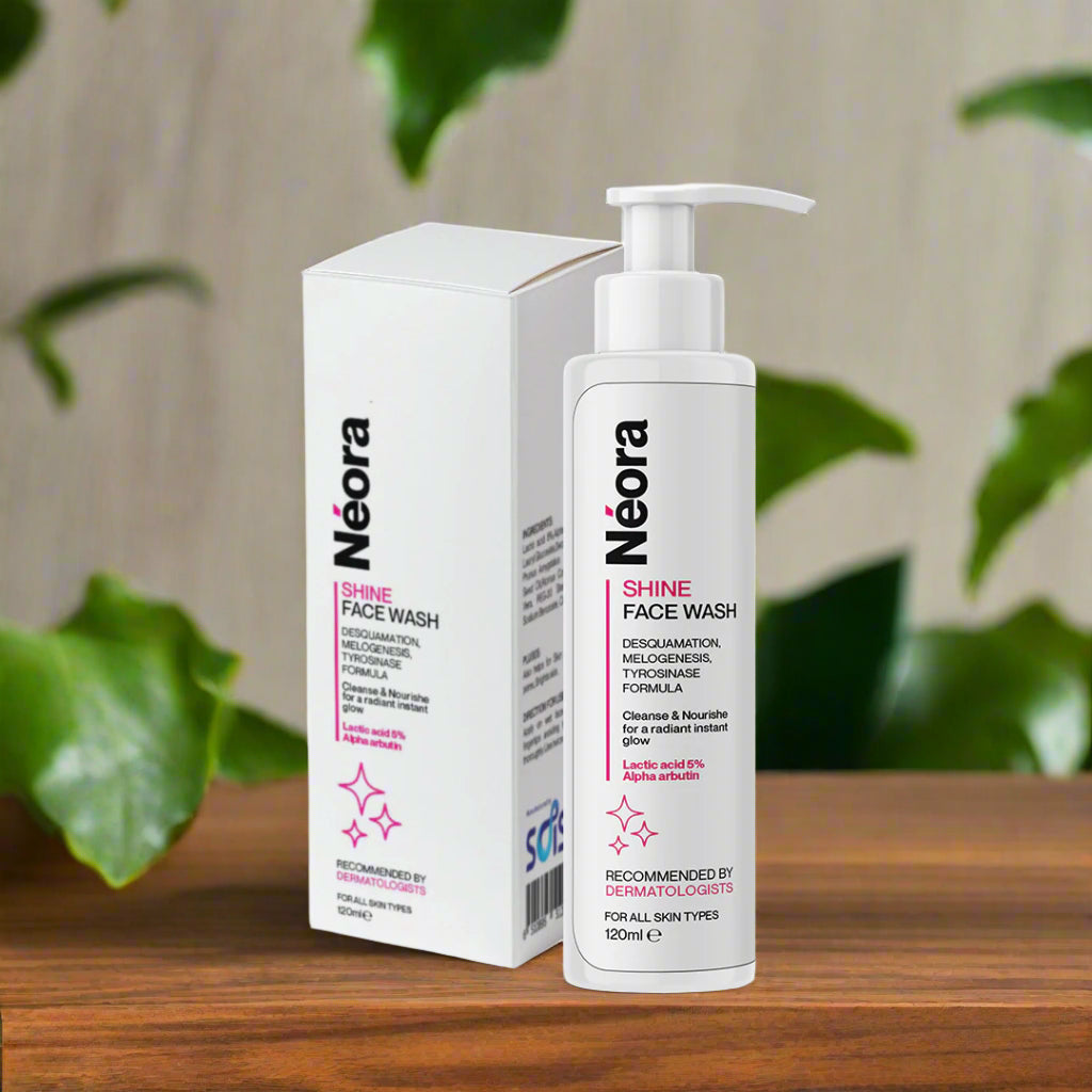 Neora Shine Face Wash bottle and packaging on a white background