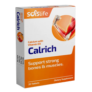 Calrich dietary supplement box with orange and white design on a white background