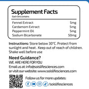 Supplement facts label with ingredients and instructions on a white background