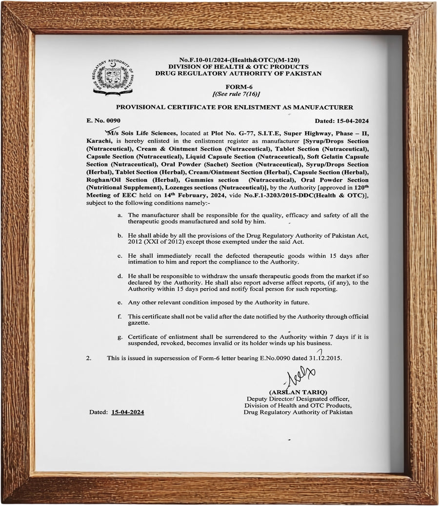 Recognized by Pakistan's Drug Regulatory Authority
