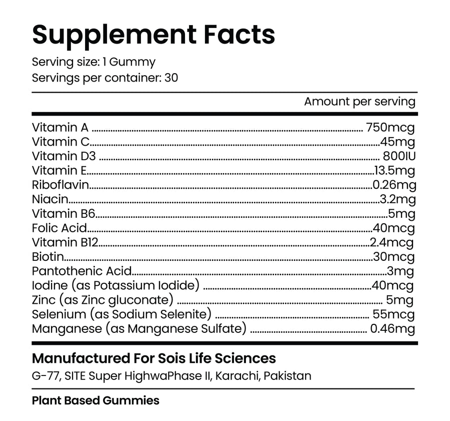 Yummy Gummy Multivitamin Men supplement facts