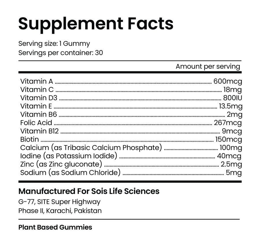 Yummy Gummy Multivitamin Women supplement facts
