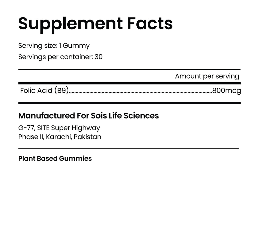Yummy Gummy Folic Acid supplement facts