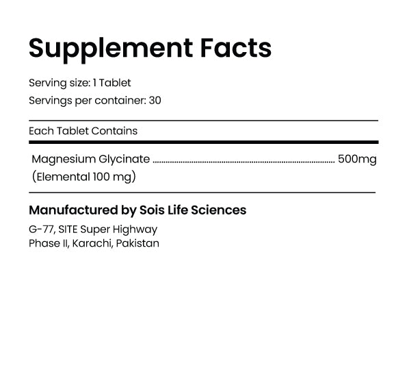 Magfast – Magnesium Glycinate supplement facts