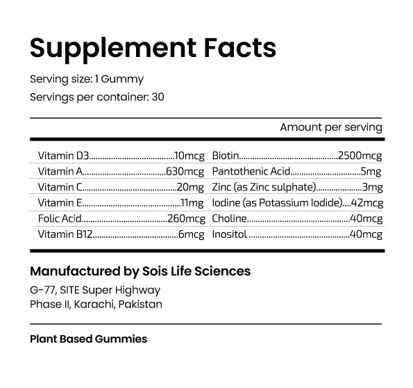 Yummy Gummy Hair Skin & Nails supplement facts