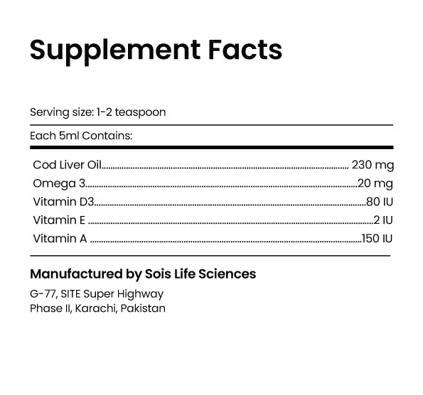 Everseas Cod Liver Oil Syrup supplement facts