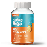 Bottle of Soislife Yummy Gummy Kids Multivitamins with orange flavor on a white background