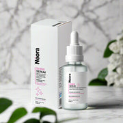 Neora Shine Serum bottle with dropper and packaging on a white background