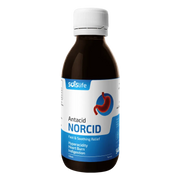 Bottle of Antacid Norcid with Solslife branding on a white background