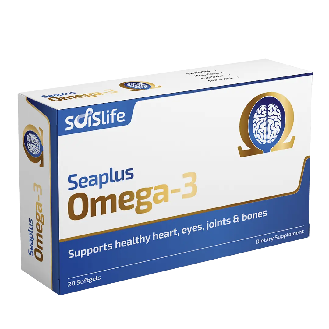 Seaplus Omega-3 dietary supplement box on a white background