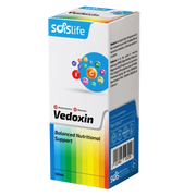 Vedoxin nutritional supplement box with colorful design on a white background