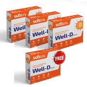 Multiple boxes of Well-D vitamin supplements from sdsLife on a white background